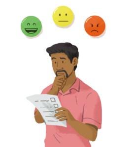 [thoughtful man reading a document, with sentiment emojis for positive, neutral and negative sentiment.png]