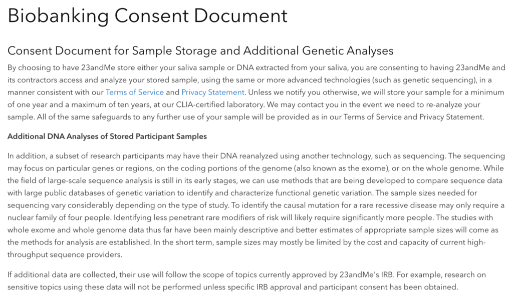 23andMe Biobanking Consent Document