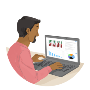 Man Sitting at a Laptop with an NLP Dashboard